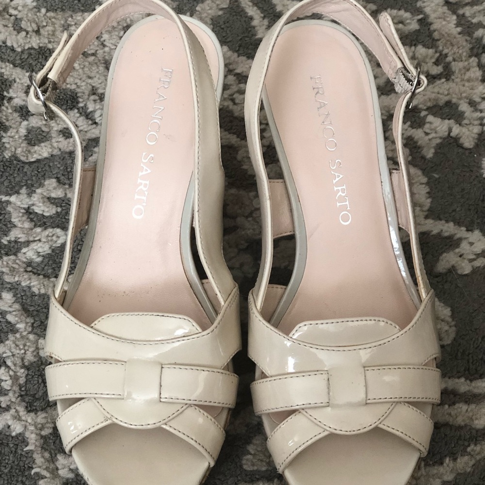 Franco sarto cream wedges with cork style heel